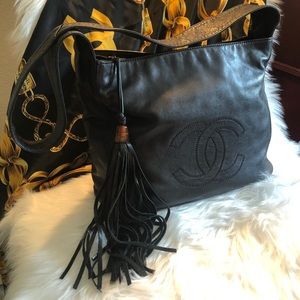 Authentic CHANEL Lambskin Tassel Shoulder Bag , Vintage
